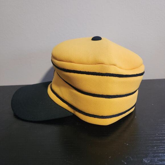 Purdue University Vintage Trucker Black Gold Flat Top Captain Hat Rare 3 Stripe - Picture 3 of 6